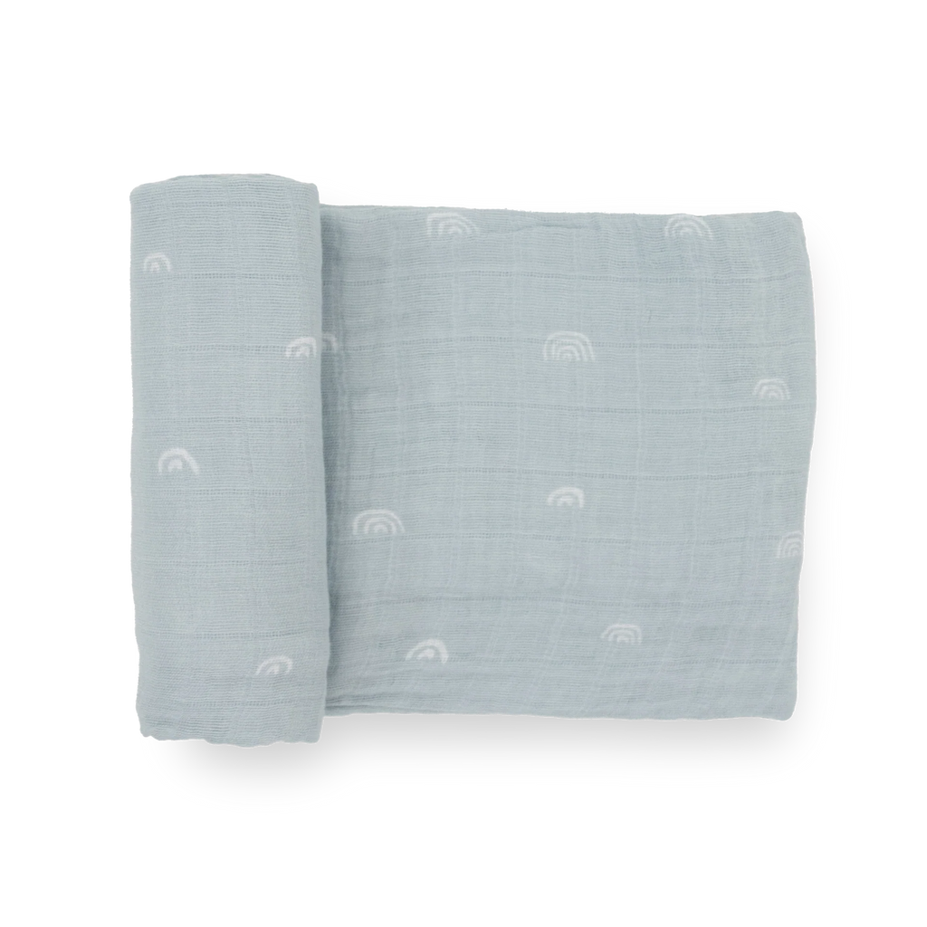 Little Unicorn Cotton Muslin Swaddle in Blue Rainbow