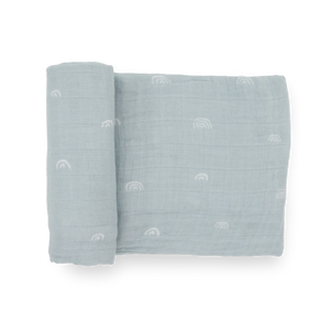 Little Unicorn Cotton Muslin Swaddle in Blue Rainbow