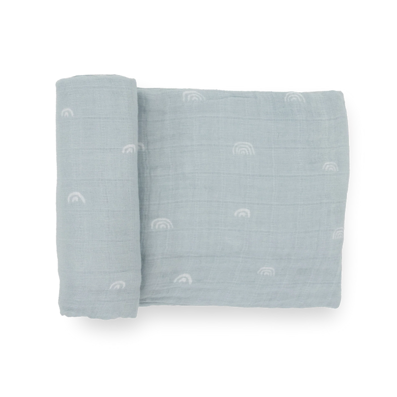 Little Unicorn Cotton Muslin Swaddle in Blue Rainbow