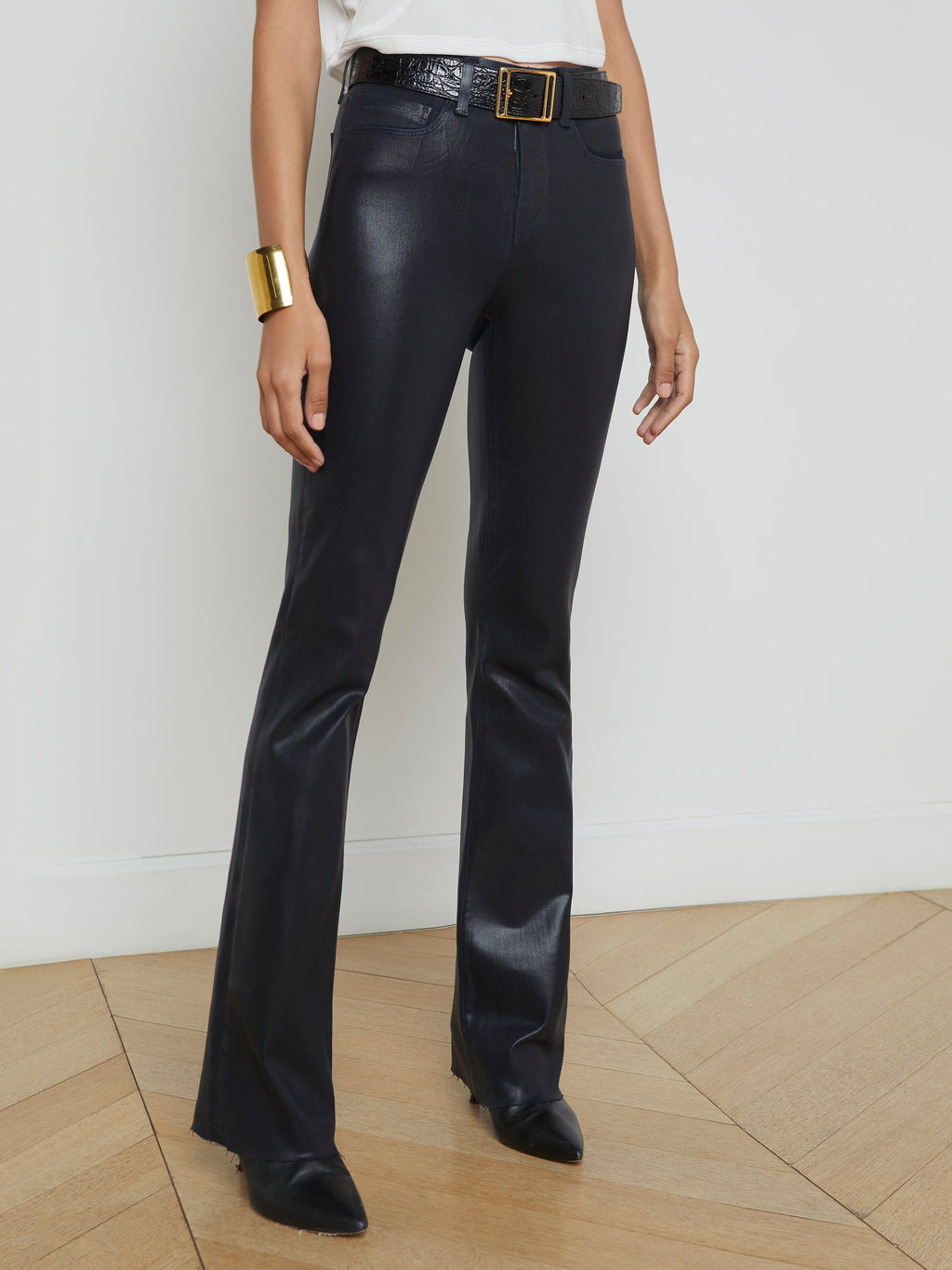 L'Agence Ruth High Rise Straight Leg Coated Jean in Metro