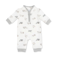 Angel Dear Zip Neck Romper in Vintage Airplane Pilots