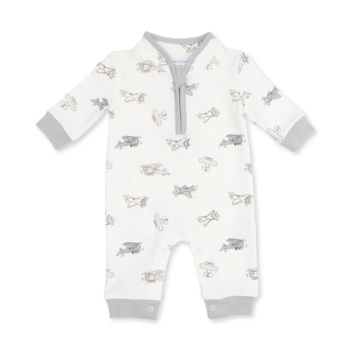 Angel Dear Zip Neck Romper in Vintage Airplane Pilots