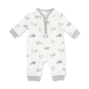 Angel Dear Zip Neck Romper in Vintage Airplane Pilots