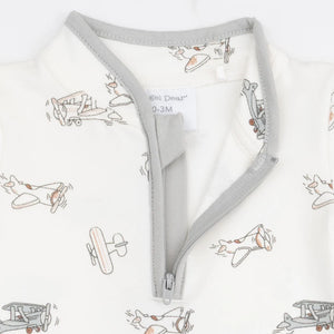 Angel Dear Zip Neck Romper in Vintage Airplane Pilots