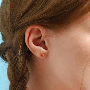 Tai Enamel Heart Studs with Pave Accent in Pink