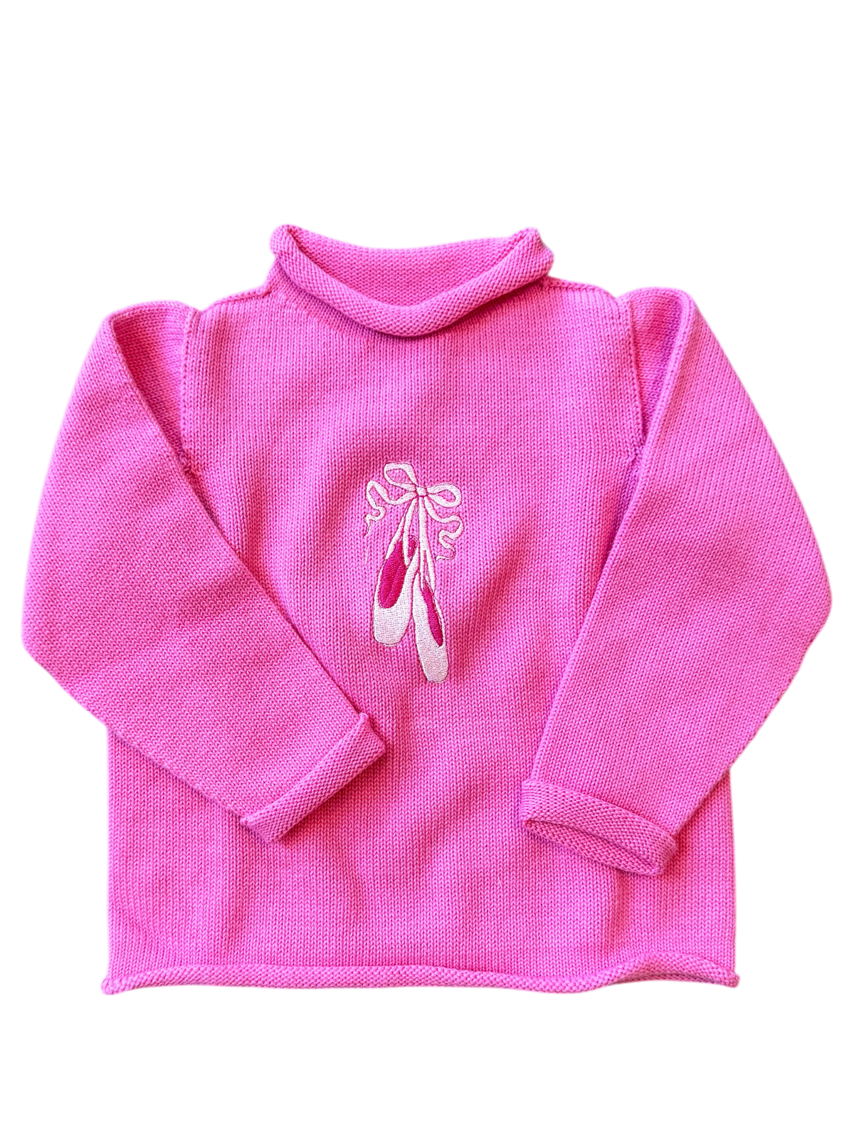 A Soft Idea Ballet Slippers Roll Neck Sweater in Hot Pink