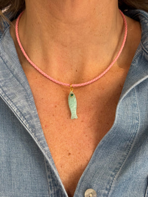 Forever Blythe - Braided Leather Necklace with Amazonite Fish Charm