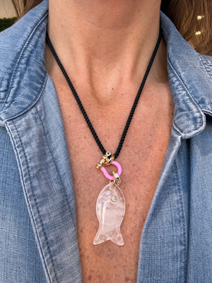 Forever Blythe Clear Quartz Fish Pendant Necklace in Pink/Clear/Black