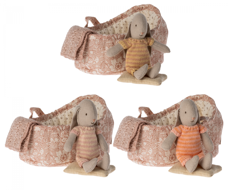 Maileg Pink Carry Cot with Bunny - Assorted Colors!