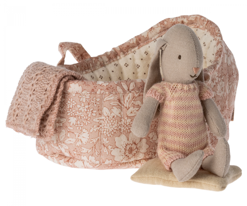 Maileg Pink Carry Cot with Bunny - Assorted Outfits!