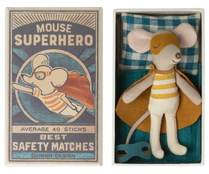 Maileg *New* Superhero Mouse, Little Brother in Matchbox