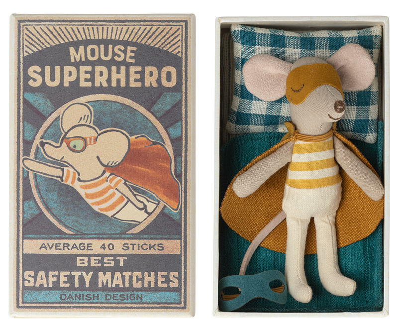 Maileg *New* Superhero Mouse, Little Brother in Matchbox