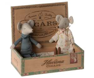 Maileg Grandma & Grandpa Mice in a Cigar Box