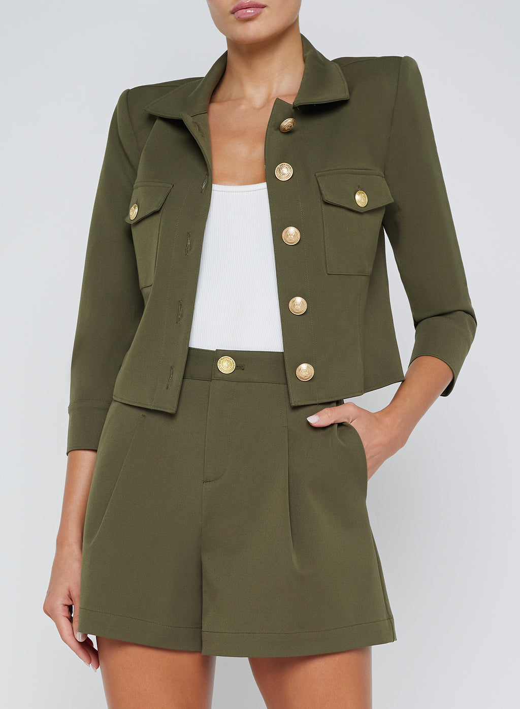 L'Agence Kumi Cropped Jacket in Ivy Green