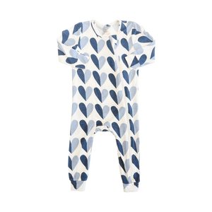 Pink Chicken Bamboo Romper in Blue Half Hearts