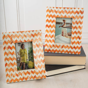 India Handicrafts Inc 4x6 Orange Zig Zag Bone Frame