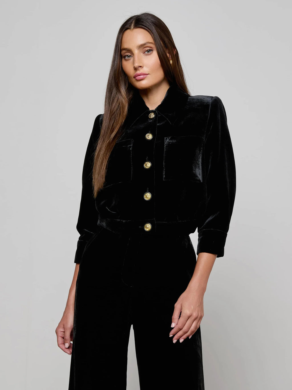 L'Agence Jia Crop 3/4 Sleeve Jacket in Black