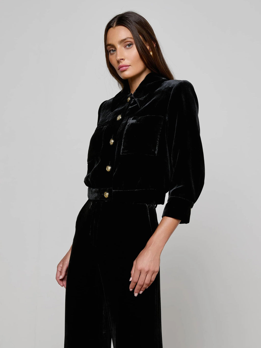 L'Agence Jia Crop 3/4 Sleeve Jacket in Black