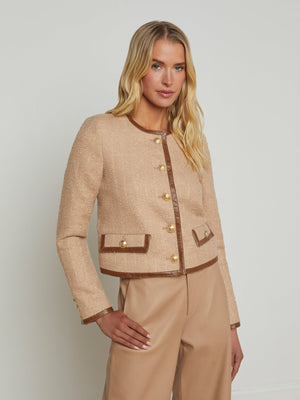 L'Agence Zaya Trim Jacket in Cappuccino / Gold Stripe