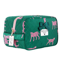 Bella Sleep Spa Quilted Cosmetic Bag in Green + Cheetahs