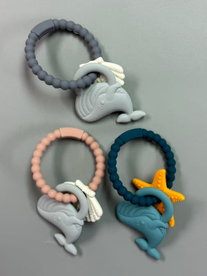 Three Hearts BPA Free Silicone Whale Teether Ring - Multiple Colors!