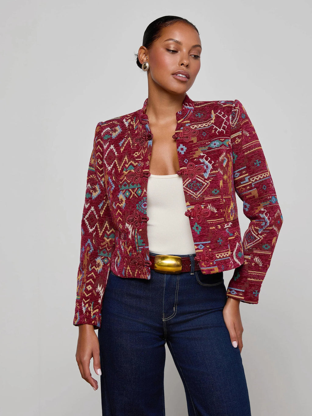 L'Agence Asha Military Jacket in Geo Tapestry