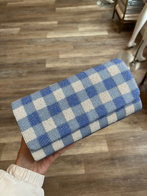 Tiana Medium Structured Clutch in Periwinkle Gingham