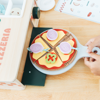 Pearhead Wooden Pizzeria Toy Set, 18-Piece Pizza Pretend Play Food