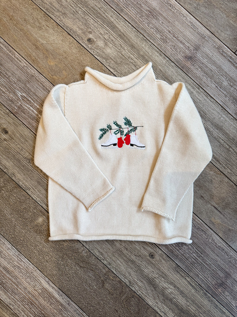 A Soft Idea Holiday Skates Roll Neck Sweater in Natural