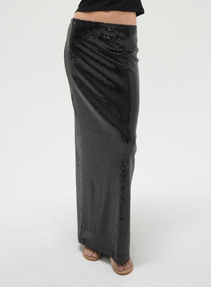 LNA Elettra Sequin Skirt in Black