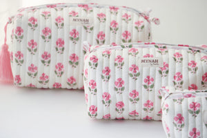 MYNAHbySmitha Quilted Travel Bag in Block Print Floral -Assorted Sizes