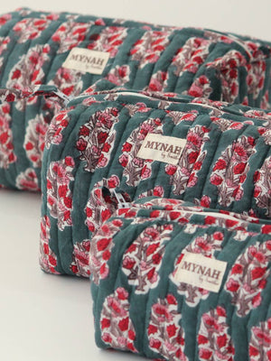 MYNAHbySmitha Quilted Travel Bag in Emerald Floral -Assorted Sizes
