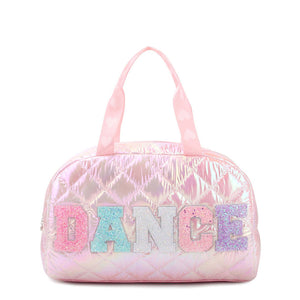 OMG Accessories 'dance' Metallic Quilted Medium Duffle Bag in Pink