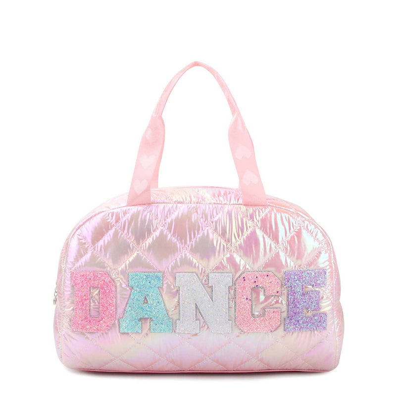 OMG Accessories 'dance' Metallic Quilted Medium Duffle Bag in Pink