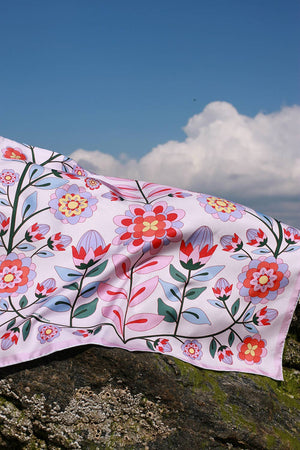 Jessie Zhao New York Double Sided Silk Scarf in Pink Garden