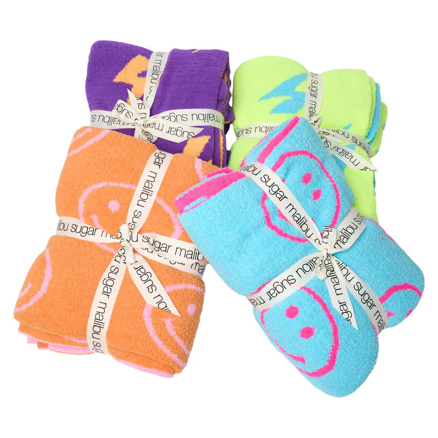 Malibu Sugar Lightening Bolt Blanket in Neon Fuchsia/Neon Orange