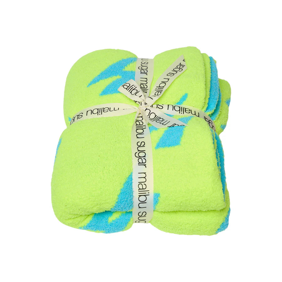 Malibu Sugar Lightening Bolt Blanket in New Sky Blue/Neon Yellow
