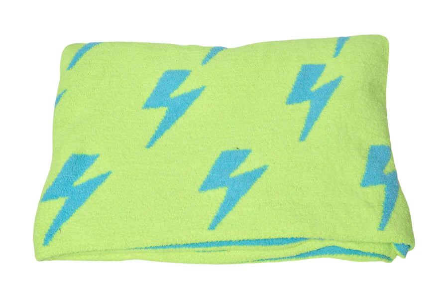Malibu Sugar Lightening Bolt Blanket in New Sky Blue/Neon Yellow