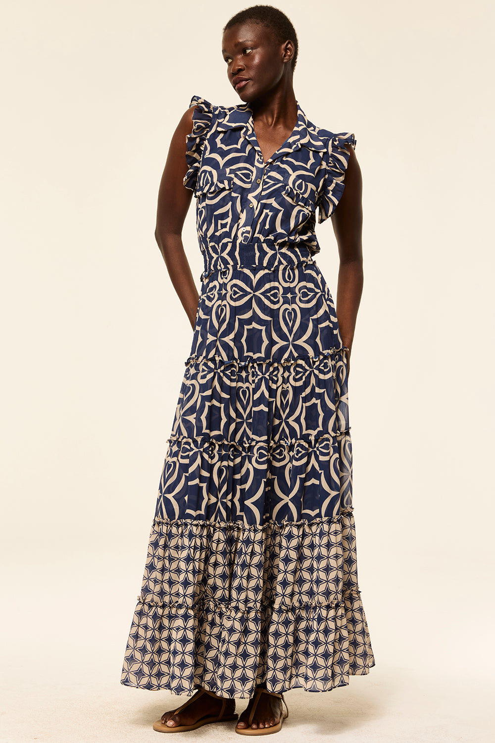 Misa Trina Dress in Blue Mosaic Tile
