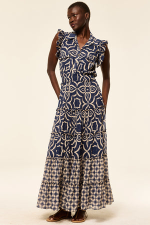 Misa Trina Dress in Blue Mosaic Tile