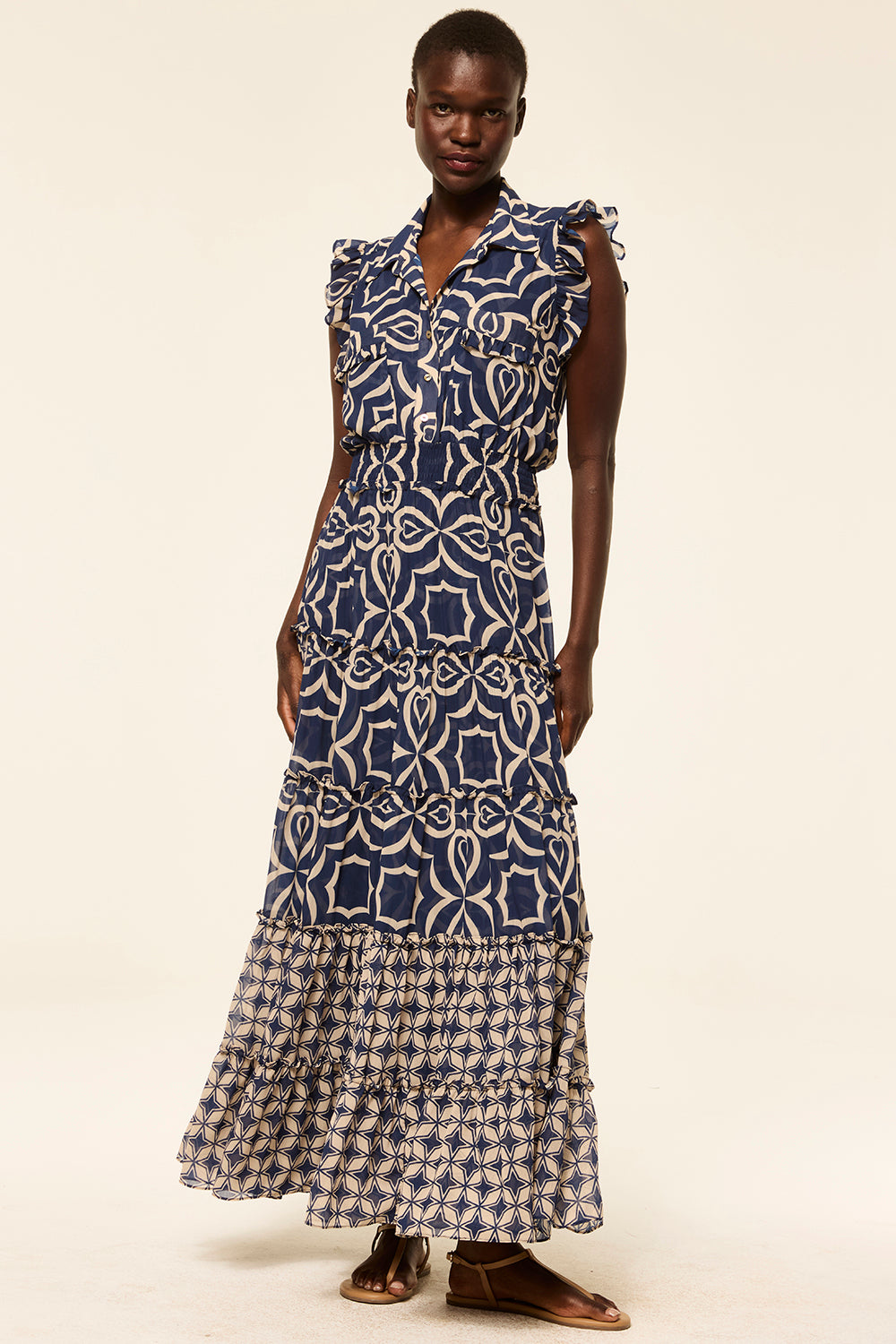 Misa Trina Dress in Blue Mosaic Tile