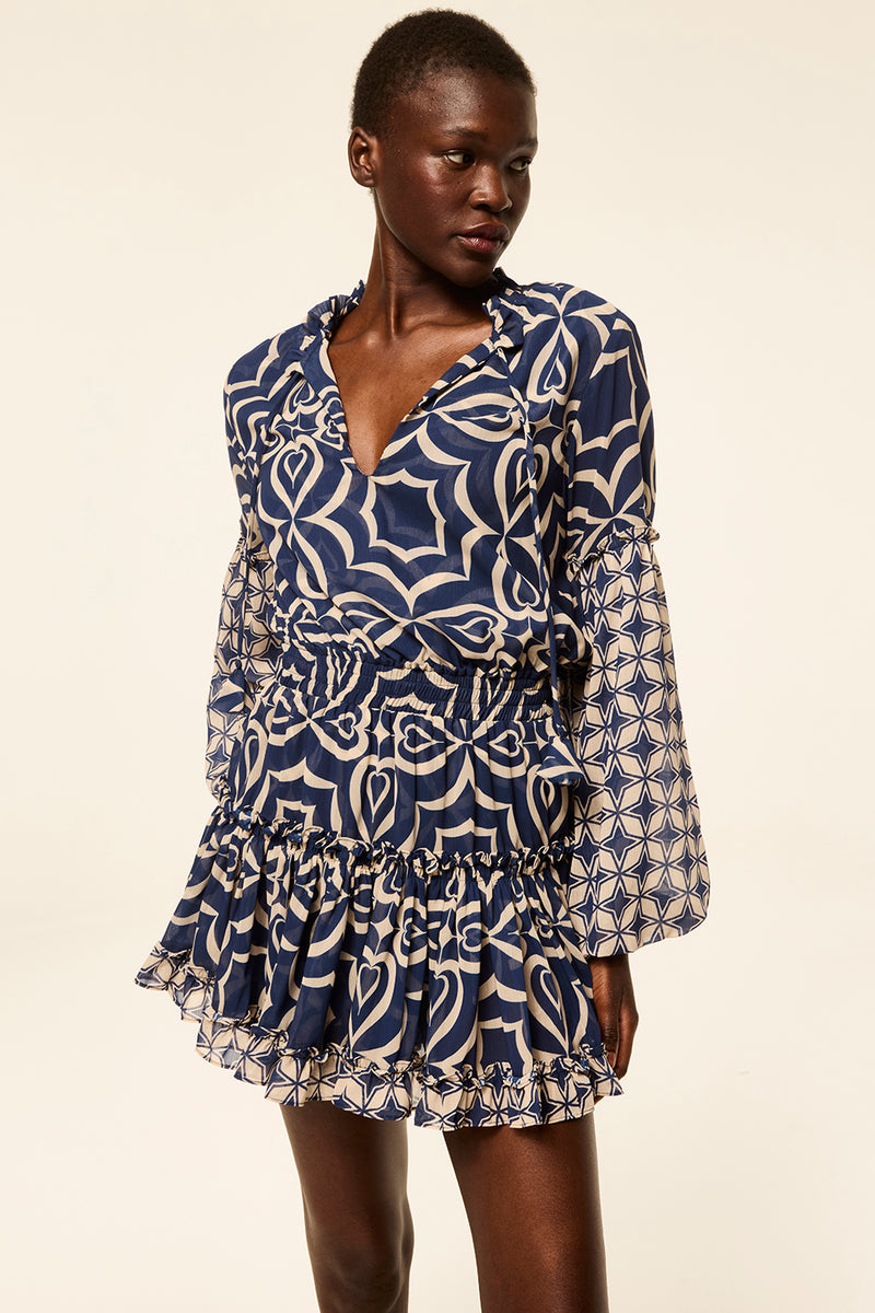 Misa Elisabetta Dress in Blue Mosaic Tile