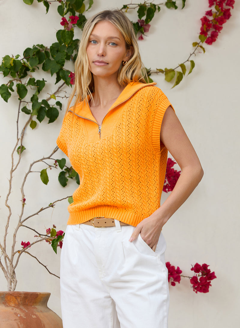 Stitches + Stripes Ashland Half Zip Vest in Mango