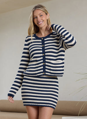 Stitches + Stripes Hanlon Stripe Cardigan in Paper/Navy