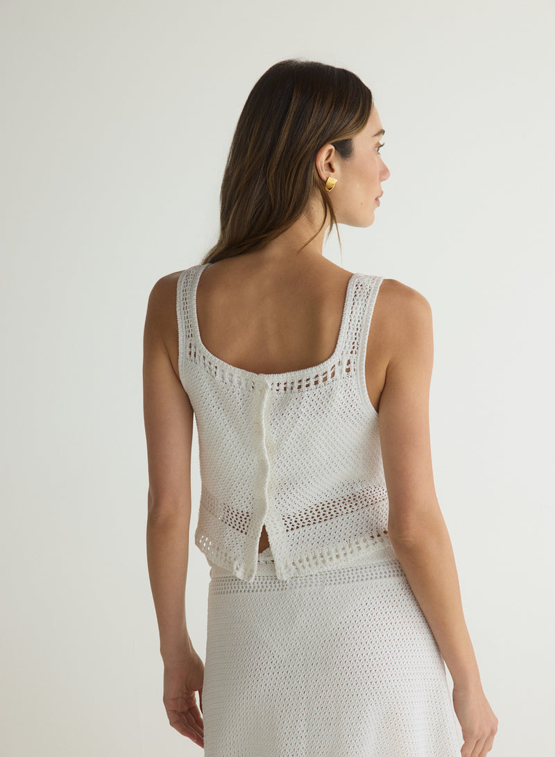 Bella Dahl Sleeveless Button Back Crochet Top in White