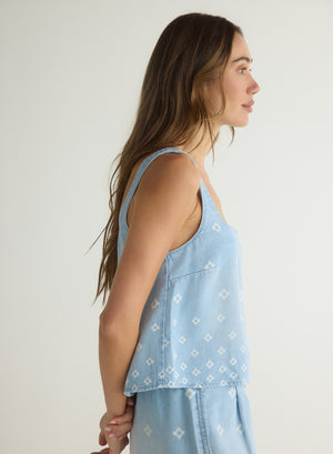Bella Dahl Square Neck Printed Tank in Mediterranean