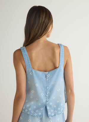 Bella Dahl Square Neck Printed Tank in Mediterranean