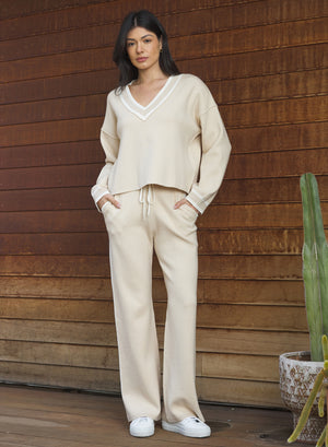 Stitches + Stripes Reed V-neck Sweater in Clay Combo