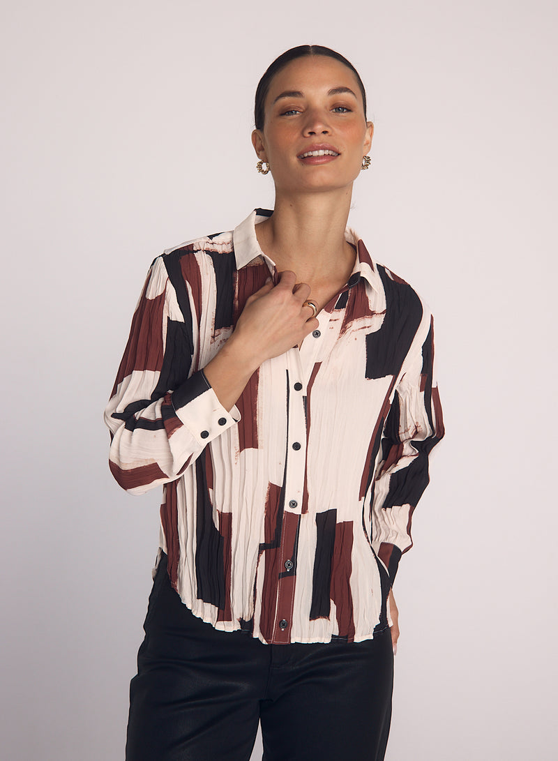 Bella Dahl Pleated Button Down in Modern Print