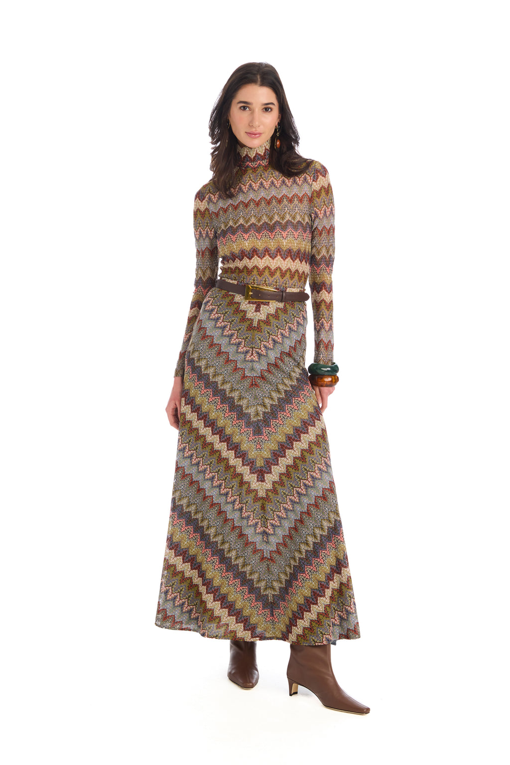 Allison Knit Skirt in Olive Chevron